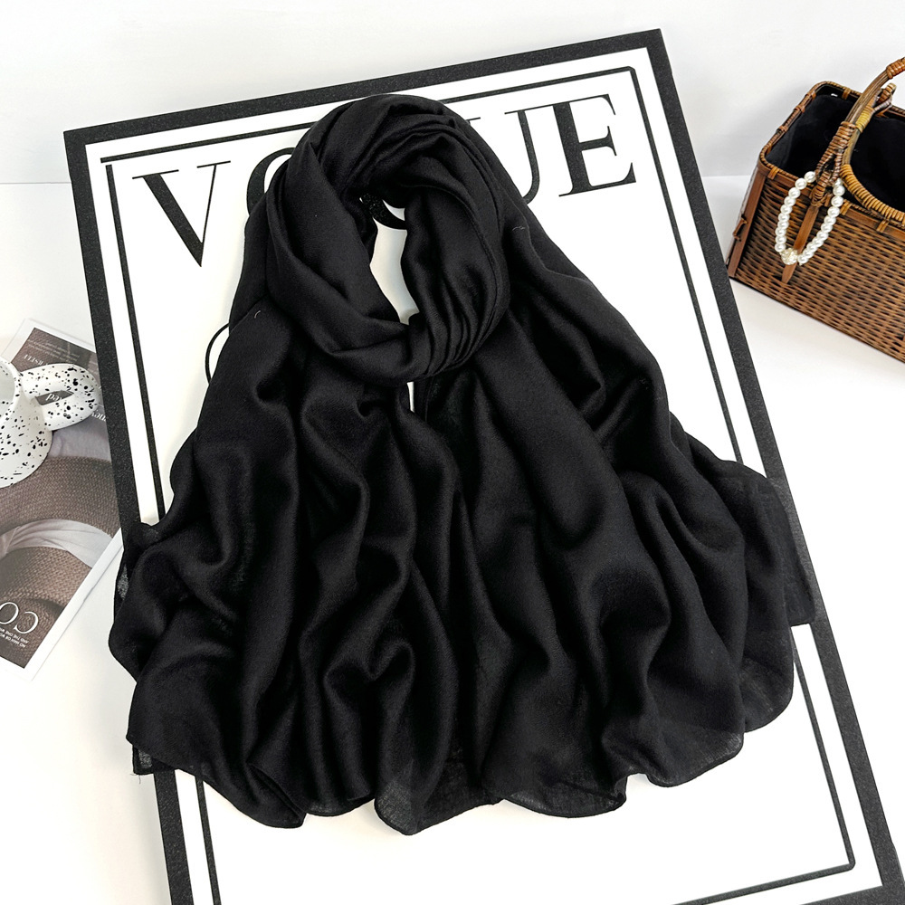 K616 2025 new solid color imitation cotton and linen gauze scarf imitation pearl chiffon long scarf monochrome Malaysian ladies headscarf scarf