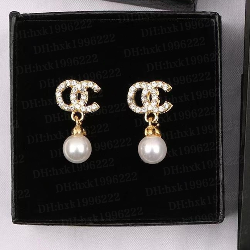 Hot selling 18K gold-plated 925 silver luxury Designer Letter studs geometric famous women's round diamond crystal pearl earrings Fashion Jewelry Earrings