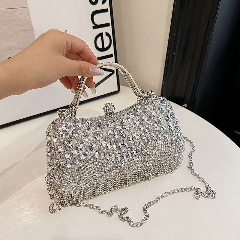 Dinner Bag New Water Set With Diamond Tassel Handheld Diagonal Cross Banquet Fashion Socialite Dress Bag KQ