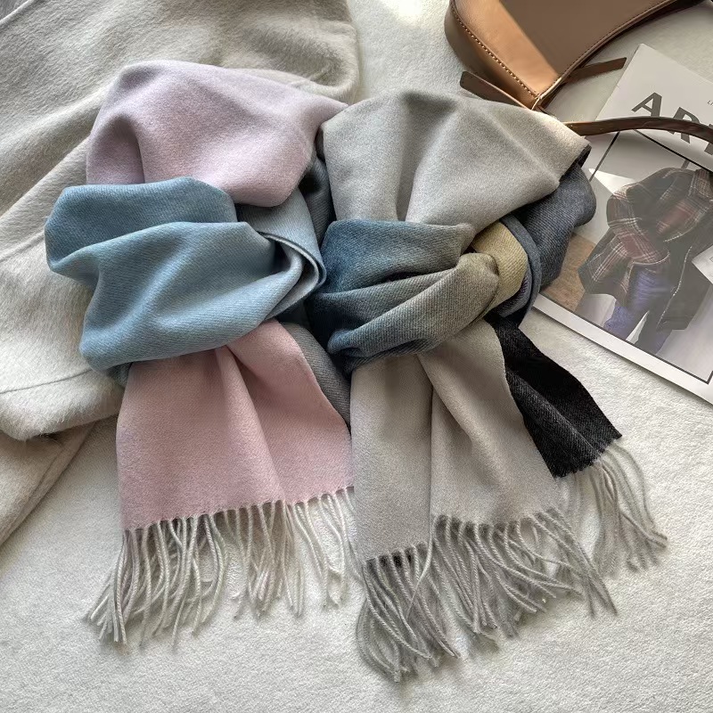 T625 Gradient Color Cashmere Scarf Women Winter Warm Color Matching Double-sided Wool Neck Scarf Men