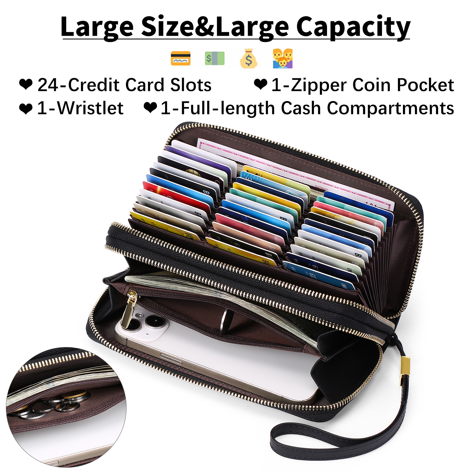 Designer Wallet New Long PU Leather Multifunctional Hand Held Bank Card Storage Passport Bag Double Zipper Wallet Luxury Wallet Key Pouch Mini Handbag