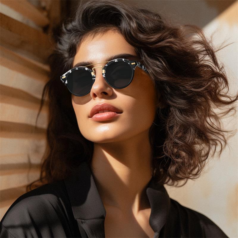 CARFIA Small Face Acetate Double Bridge Sunglasses for Women Polarized UV Protection, Retro Metal Brow Eyewears Round Sunnies