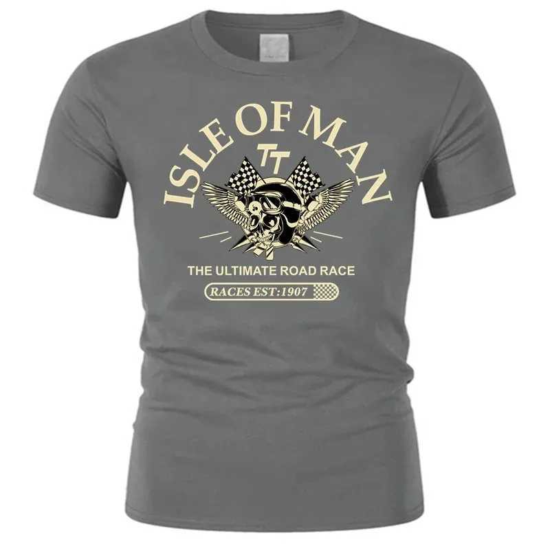 Mens Cotton T-shirt Isle of Man TT Racing Ultimate Road Race Skull Helmet T-shirt Fashion T-shirt M250504