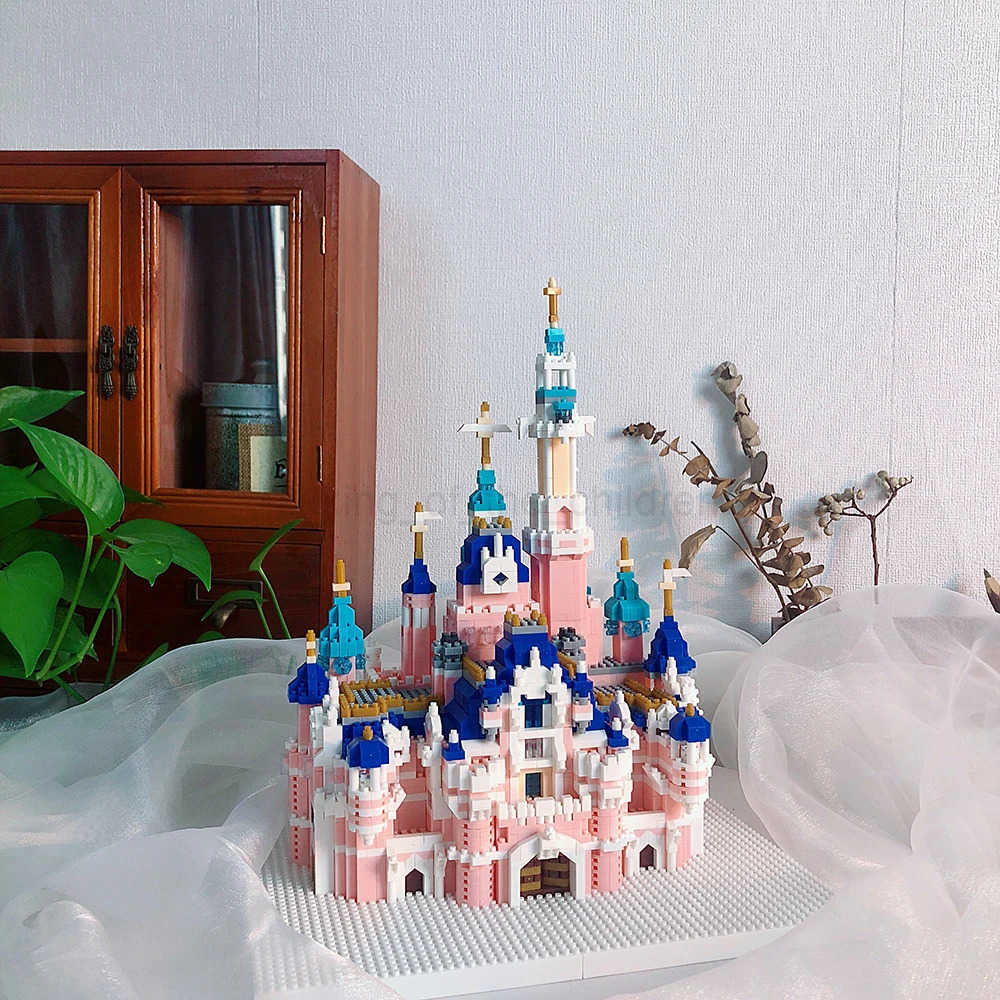 Disney KNEW BUILT Gift Pink Castle Model Kits Toys Microblock Building Blocks for Adults Princess Kids Castles Architecture Set Bricks W250504