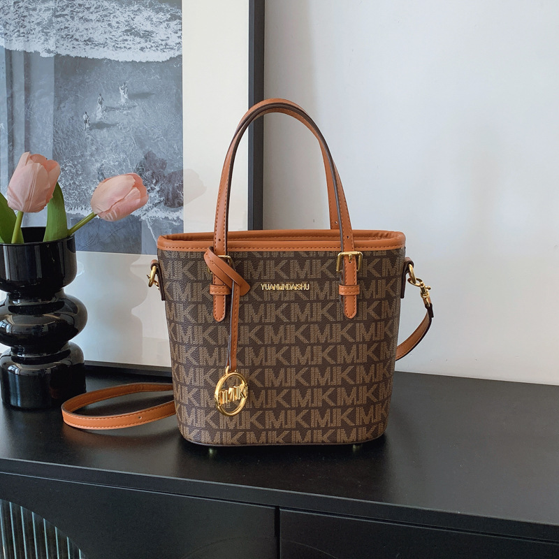 New retro printed handbag, classic and high-end women's bag, crossbody single-shoulder bag, trendy bucket bag