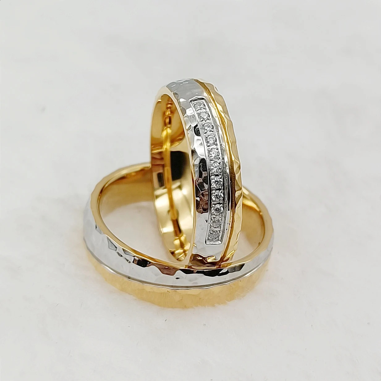 Wholesale Promise Wedding Rings Sets for Couples Western Hammered 24k Gold Plated Fashion Jewelry Marriage Lovers Ring 250430