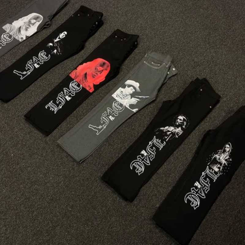 Black straight jeans mens and womens Strt fashion brand letter printed jeans Ins internet famous design denim wide leg jeans X2505041
