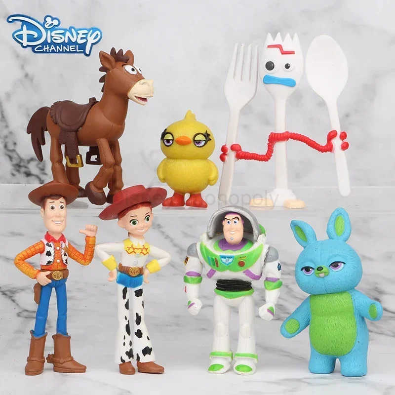 Disney 7PCS Disney Toy Story 4 Action Figure Toys Woody Jessie Buzz Lightyear Forky Pig Bear Cosplay Model Doll Figurine Kids Gifts Z250504