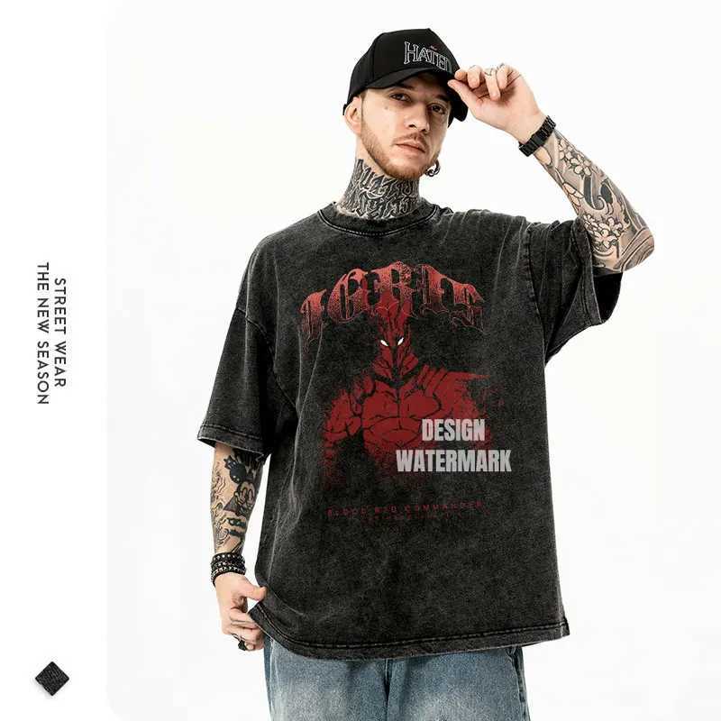 Anime S-Solo L-Leveling Shirts Vintage Washed Sung Jin-Woo T-shirt Oversized Strtwear Manga Igris Short Slve Tops Ts Men X250504