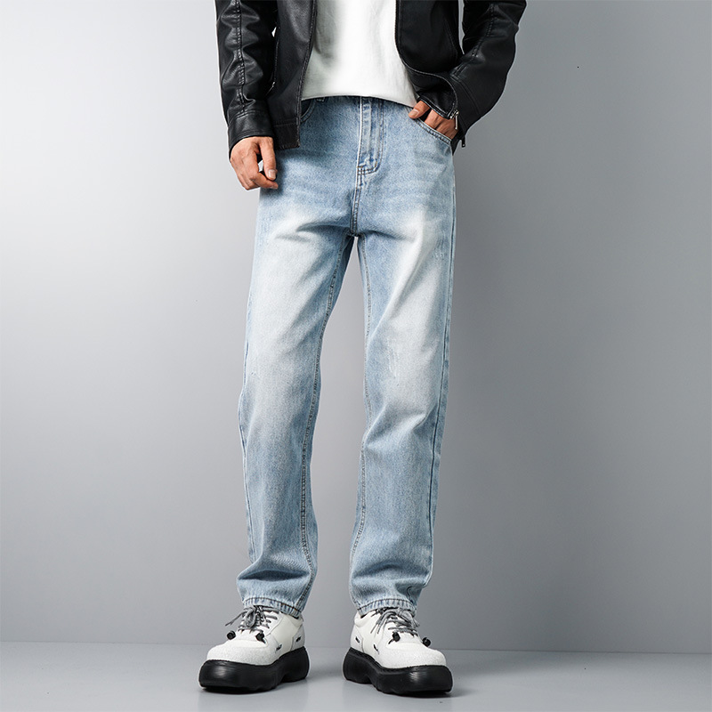 Jeans men's new product light blue casual loose wash straight leg fashionable and versatile trend slimming handsome long pants