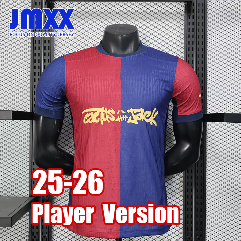 Player Version JMXX 25 26 Barcalonaes Cactus Jack Soccer Jersey Special Co Branded Styles Pre Match Mens Uniforms Jerseys Man Football Shirt 2025 2026