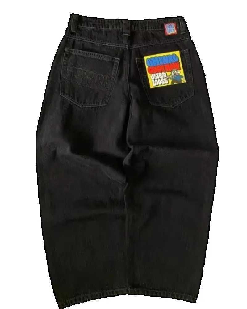 Black jeans Y2K retro jeans wide leg mens retro fashion pants hip-hop strt clothing Y2K American strt casual jeans X2505041