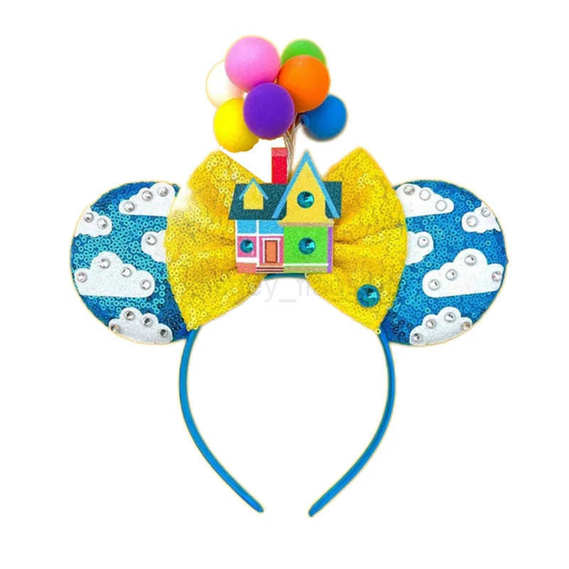 Disney Mickey Mouse UP Ears Hair Accessories for Women Flying House Balloon Travel Sequins Hairbands Girl Headband Kids Bow eadwearXJ250504