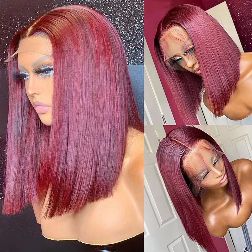 wig New with short straight hair split black bob headband front lace short straight hair