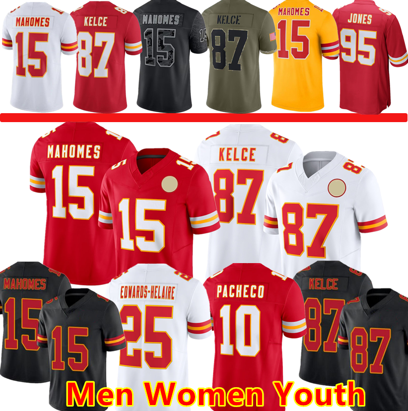 Stitched Patrick Mahomes Travis Kelce football jerseys Chris Jones 10 Pacheco 32 Bolton 9 Smith-Schuster custom any name number men women youth S-3XL jersey