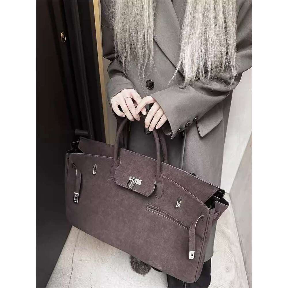 Vintage suede big 2025 new commuter travel tote bag frosted soft leather backpack