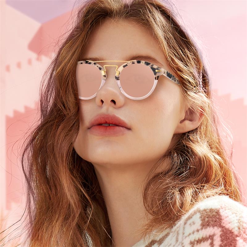 CARFIA Small Face Acetate Double Bridge Sunglasses for Women Polarized UV Protection, Retro Metal Brow Eyewears Round Sunnies