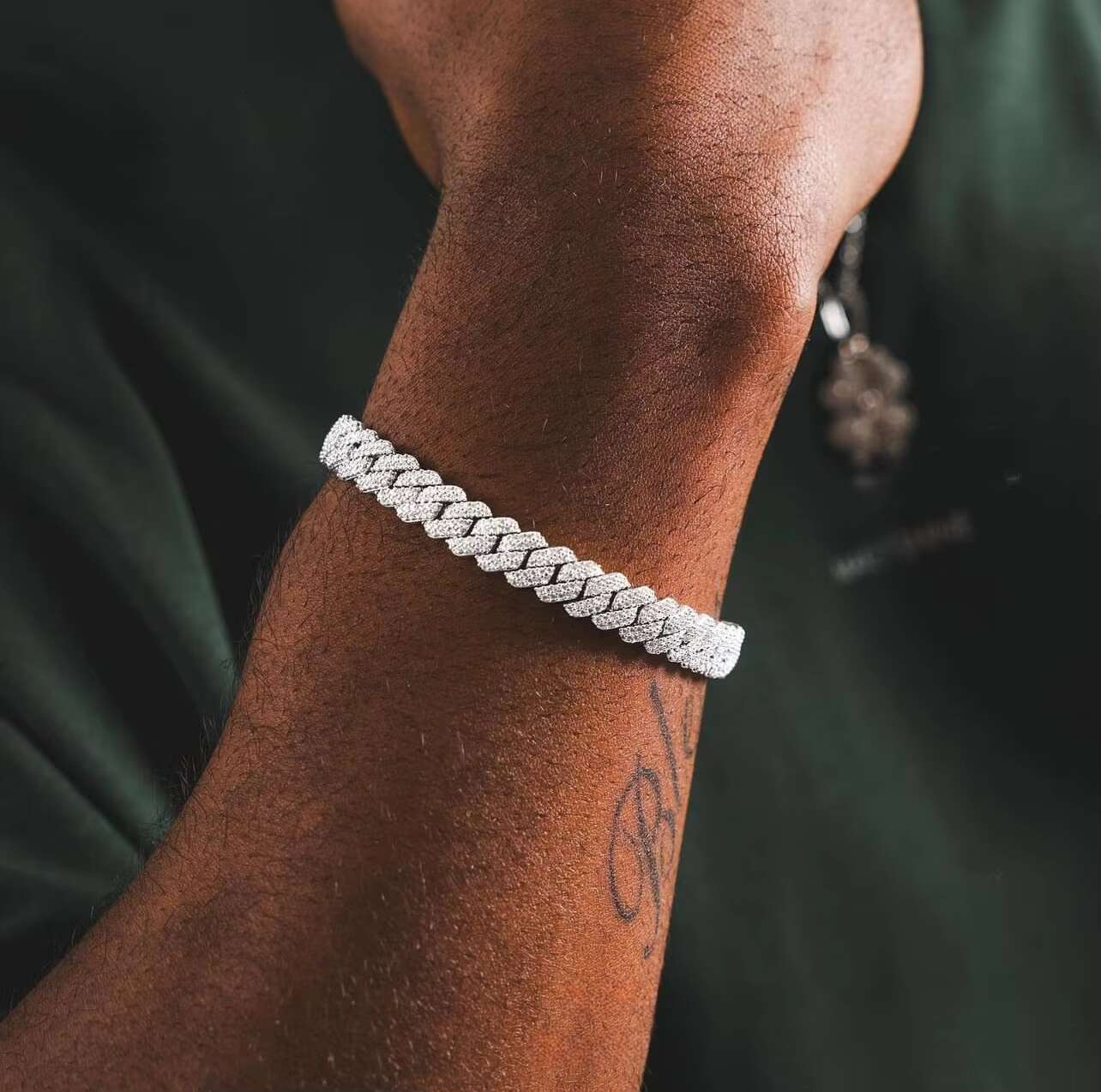 8mm White Gold Sterling Sier VVS Moissanite Dia Cuban Link Chain Bracelet Iced Out Mossanite Jewelry for Men Women