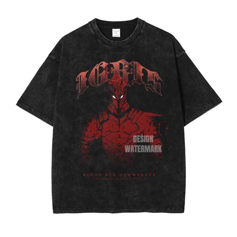 Anime S-Solo L-Leveling Shirts Vintage Washed Sung Jin-Woo T-shirt Oversized Strtwear Manga Igris Short Slve Tops Ts Men X250504