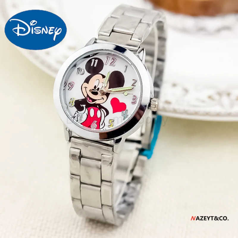 Disney Mickey Minnie childrens Watch Cartoon Anime Character Mickey Mouse Pointer Luminous Steel Band Quartz Watch kids gifts Z250504