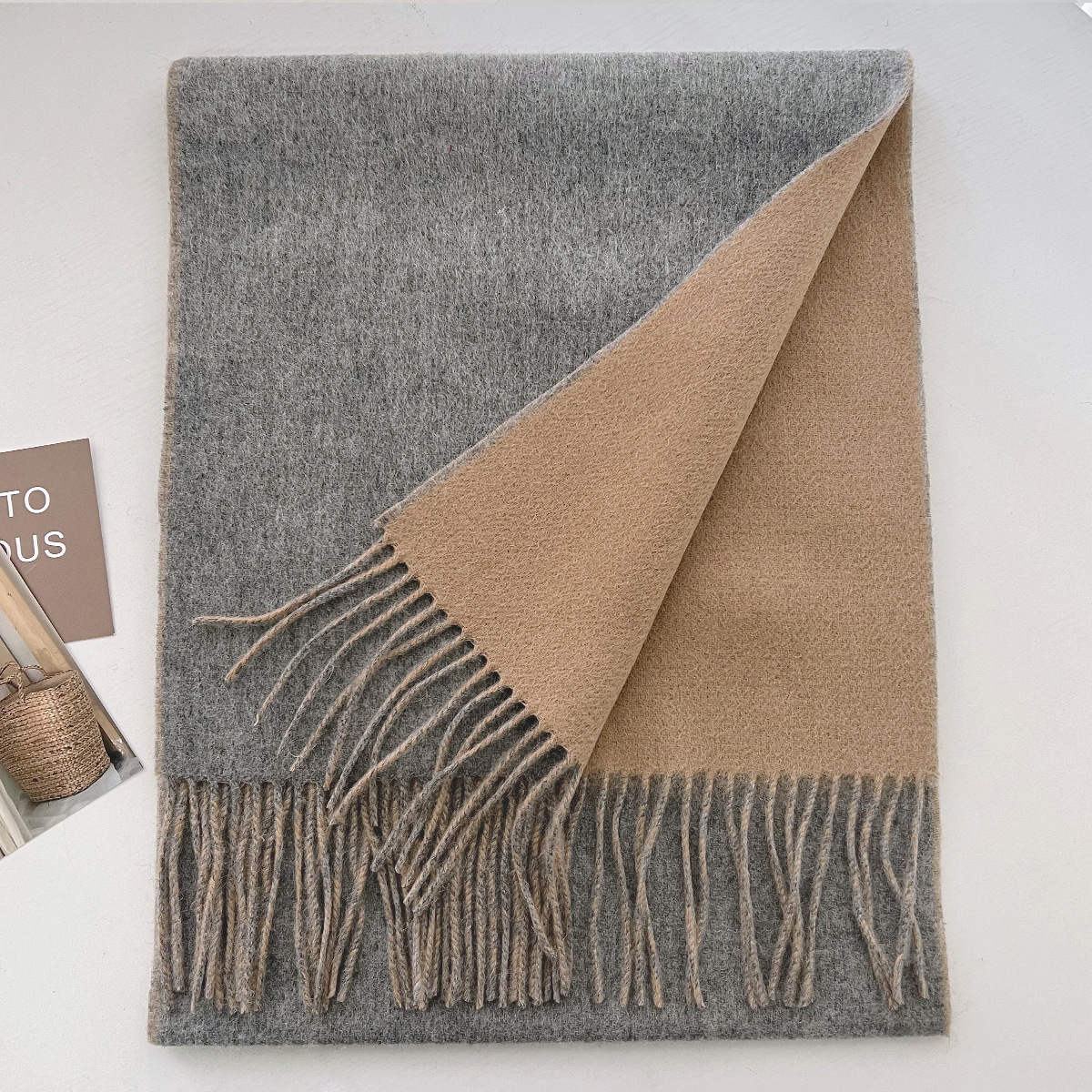 K608 Temperament wool scarf women's winter versatile warm shawl dual-purpose couple birthday gift tassel neck scarf