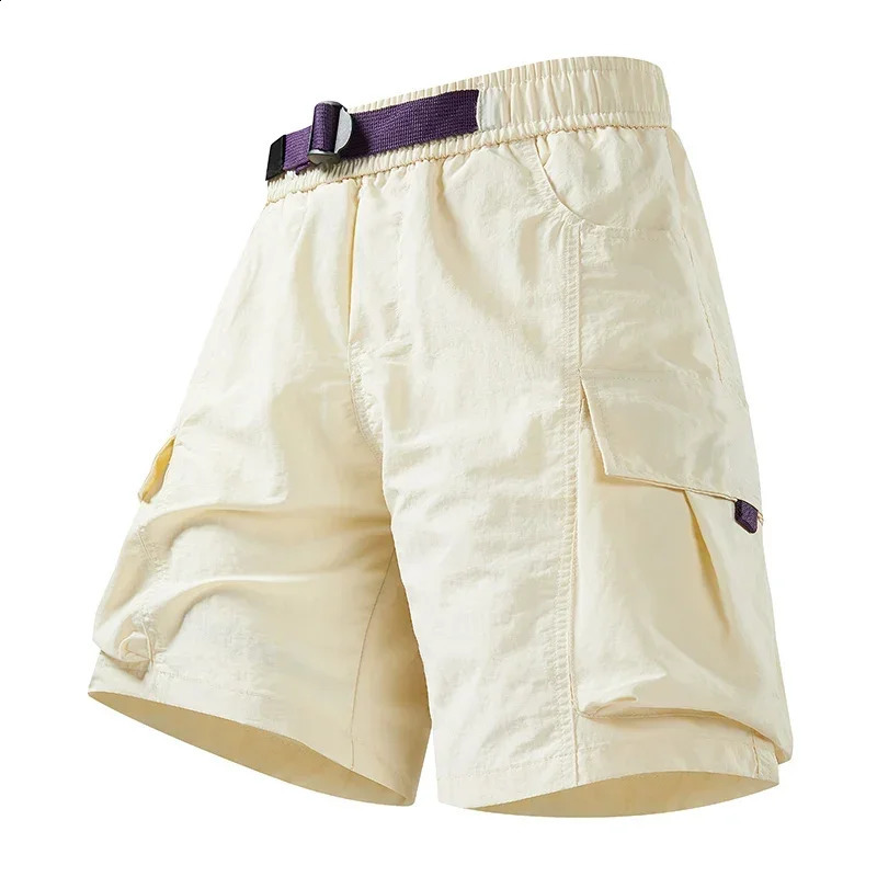 Ice Silk Cargo Pants Loose Fit Summer Casual Pants American Style Workwear Shorts for Men Multi-Pocket Thin Quick-Dry 250428