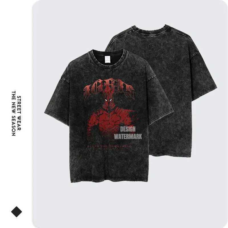 Anime S-Solo L-Leveling Shirts Vintage Washed Sung Jin-Woo T-shirt Oversized Strtwear Manga Igris Short Slve Tops Ts Men X250504