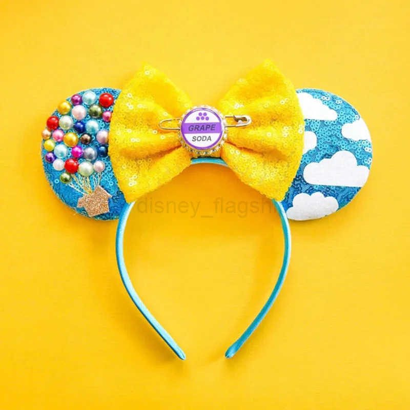 Disney Mickey Mouse UP Ears Hair Accessories for Women Flying House Balloon Travel Sequins Hairbands Girl Headband Kids Bow eadwearXJ250504