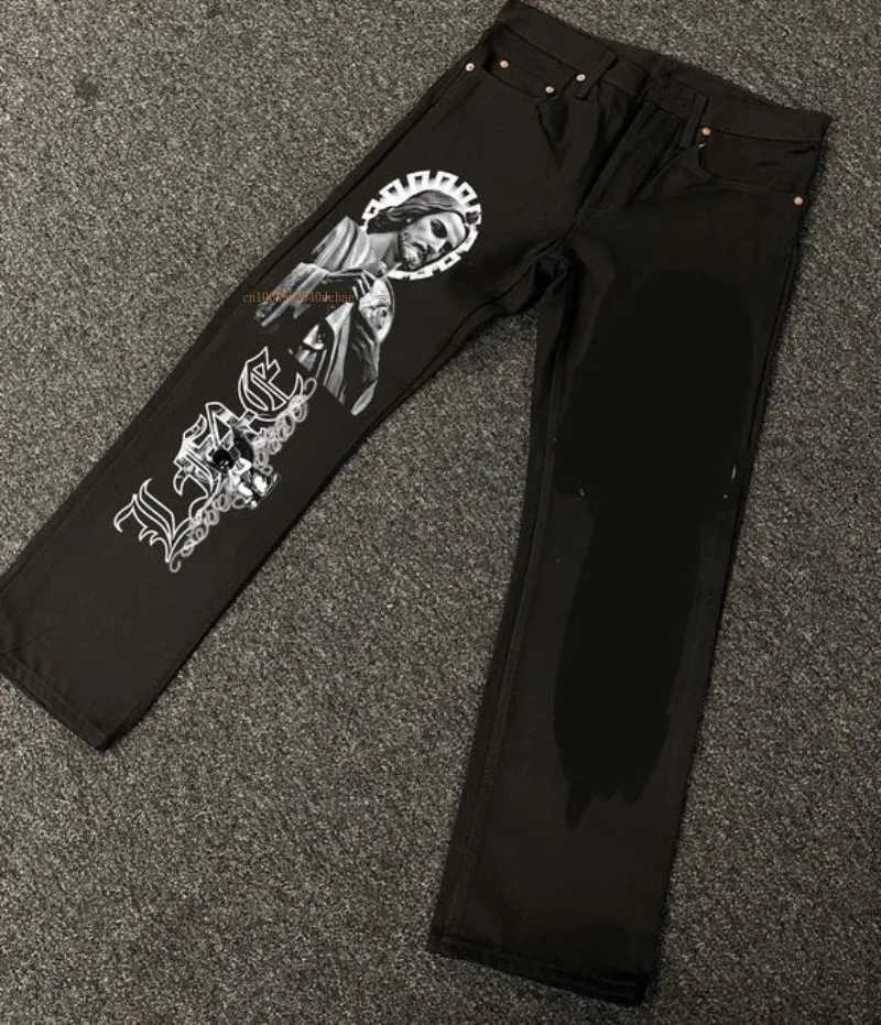 Black straight jeans mens and womens Strt fashion brand letter printed jeans Ins internet famous design denim wide leg jeans X2505041