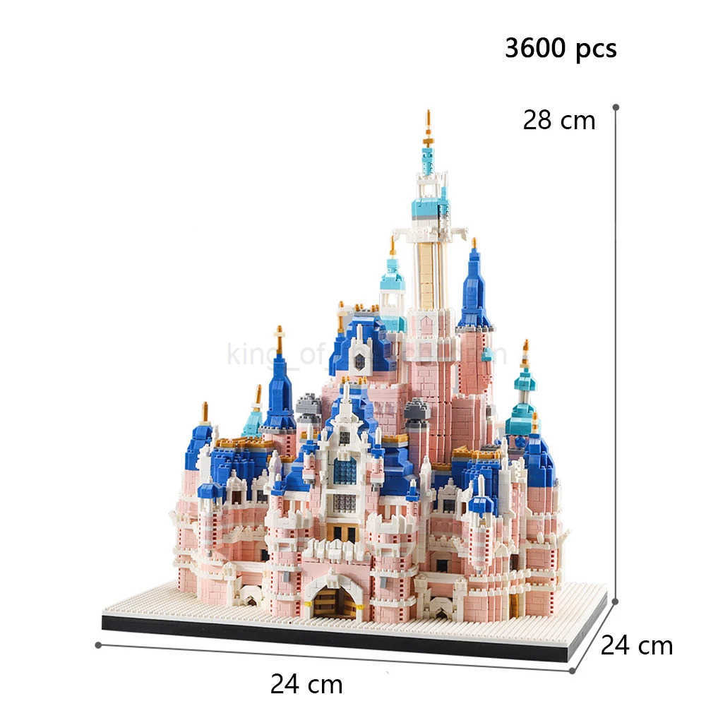 Disney KNEW BUILT Gift Pink Castle Model Kits Toys Microblock Building Blocks for Adults Princess Kids Castles Architecture Set Bricks W250504