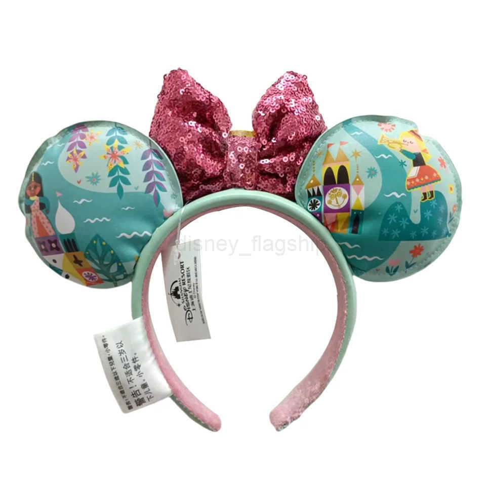 Disney Small World Mickey Mouse Headband Disneyland Minnie Ears HELLO/GOOD BYE Sequins Headwear Children Girl Toys DecorationXJ250504