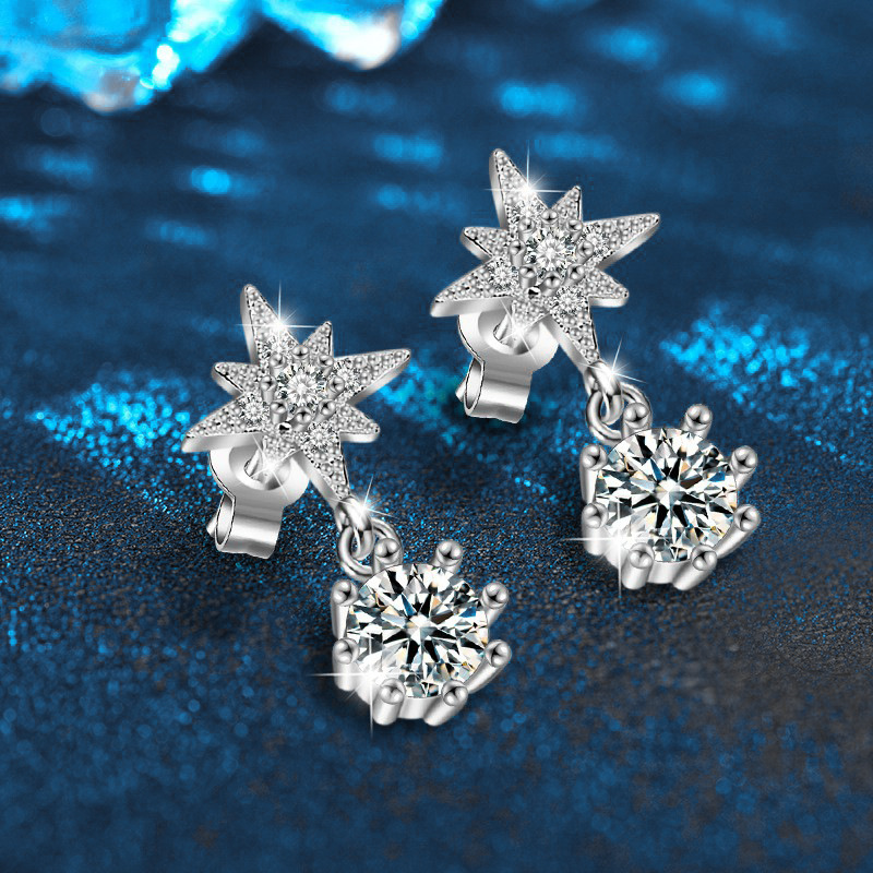 Six-Pointed Star Sterling Silver Earrings - Elegant Moissanite Jewelry - Perfect for Romantic Gifts