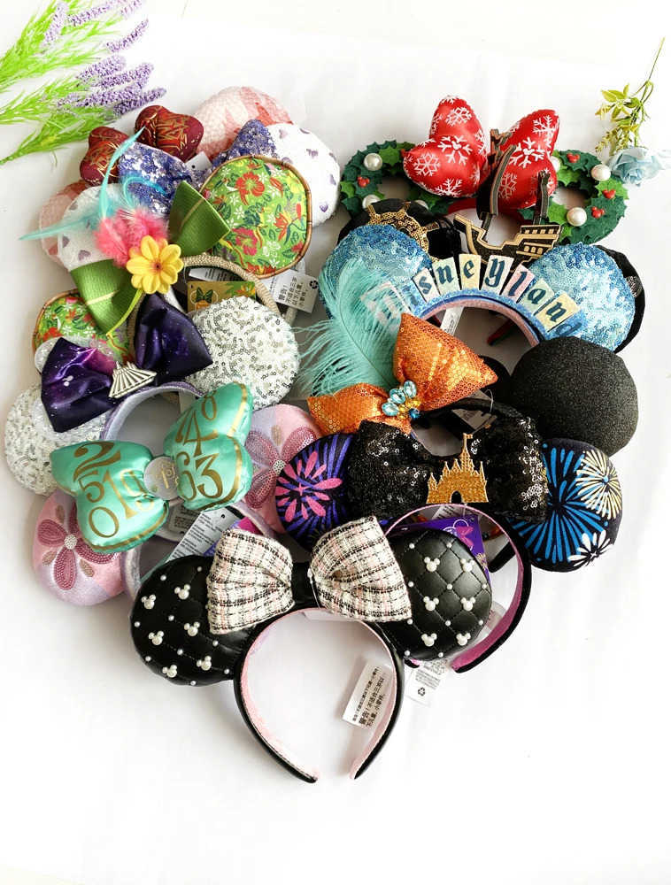 Disney Mickey Minnie Mouse Ears Headband Space mountain Lunar 2025 Minnie Bow Pink Sequins Cartoon Anime Headdress Headband GifXJ250504