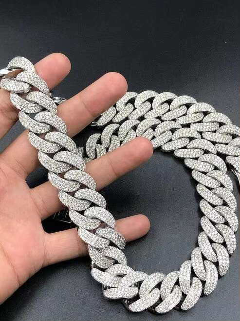 25mm Moissanite 925 Sterling Silver Iced Prong Cuban Link Chain Necklace for Street Fashion Statement
