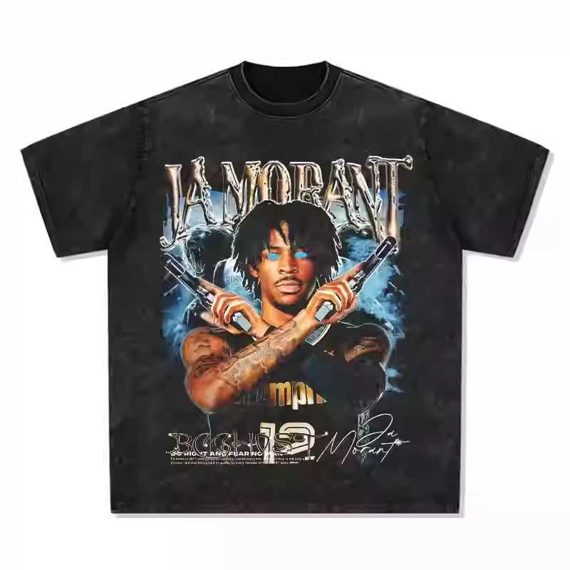 2025 Ja Morant Gun T-shirt American cotton short Slve retro wash T-shirt high-quality luxury brand Ins Y2k selling well X250504
