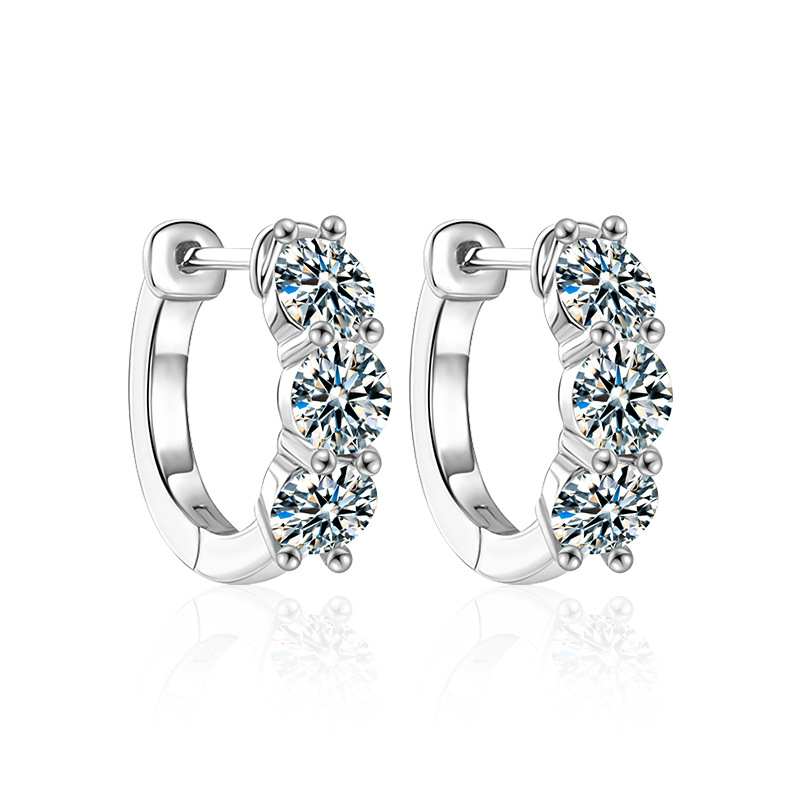 S925 Sterling Silver Moissanite Round Hoop Earrings - Hypoallergenic, Sparkling Diamond Studs for Women.