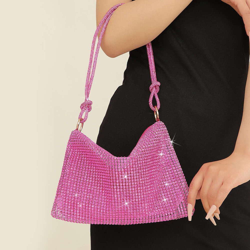 Dinner Bag New Mesh Like Water Knot Underarm Crescent Set With Diamond Tide Single Shoulder Party Banquet Bag KQ