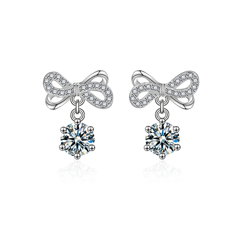 Sterling Silver Butterfly-Knot Moissanite Dangle Earrings.