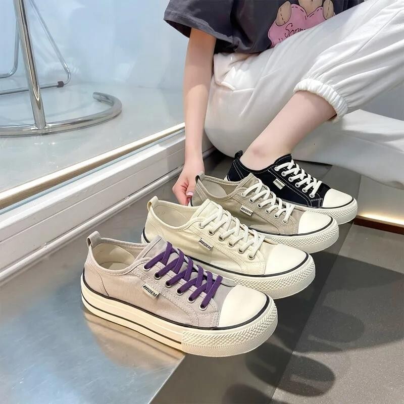 Mango Head Canvas For Women Spring And Autumn Thin New White Shoes Thick Soled Dad Sports Casual Black Board Shoes Ddmysaturn