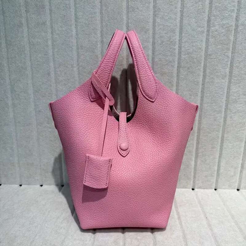 Vegetable Basket Tote Genuine Leather Cowhide Bucket Bag Casual Large Capacity Women Handbag Shoulder Crossbody Lady