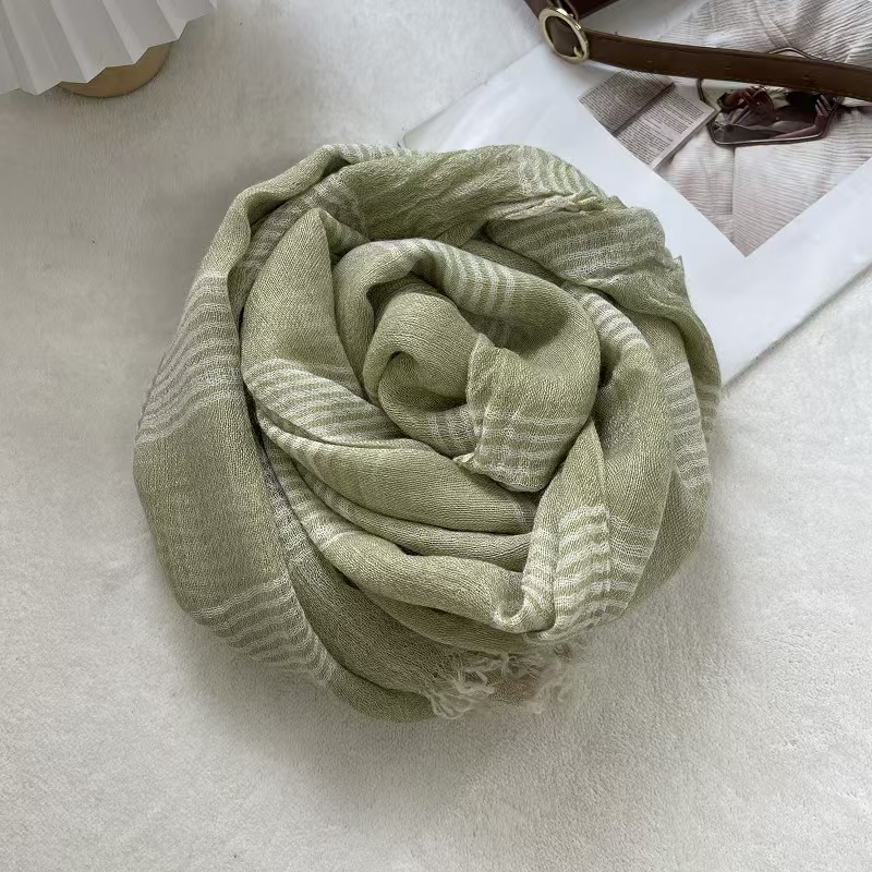 T628 linen scarf women's spring and summer black and white striped scarf plain literary cotton and linen scarf summer ultra-thin