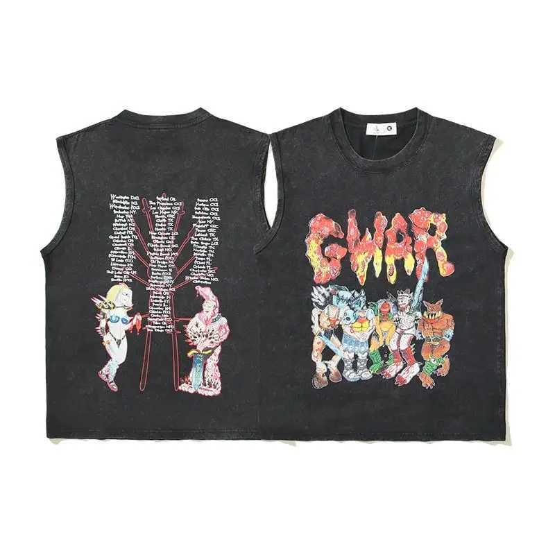 Designer T-shirt sports shirt tank wash top dark mens Ins retro sleeveless short Slve Ins top unisex style X250504