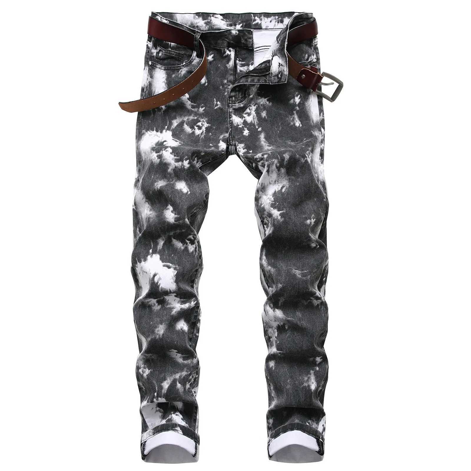 Mens fashion ultra-thin jeans tie Tdy pants Trouser mens retro washed full-length denim Trouser Y2k punk long Trouser X2505041