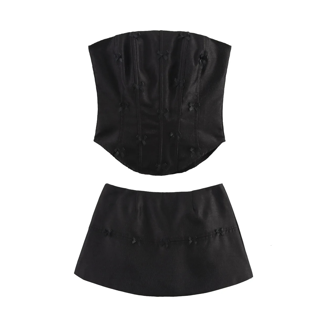 Y2k Summer Two Piece Ski Set Sweet Girl Heart Bow Tube Top and Mini Suit Womens Clothing n Unique 250430e