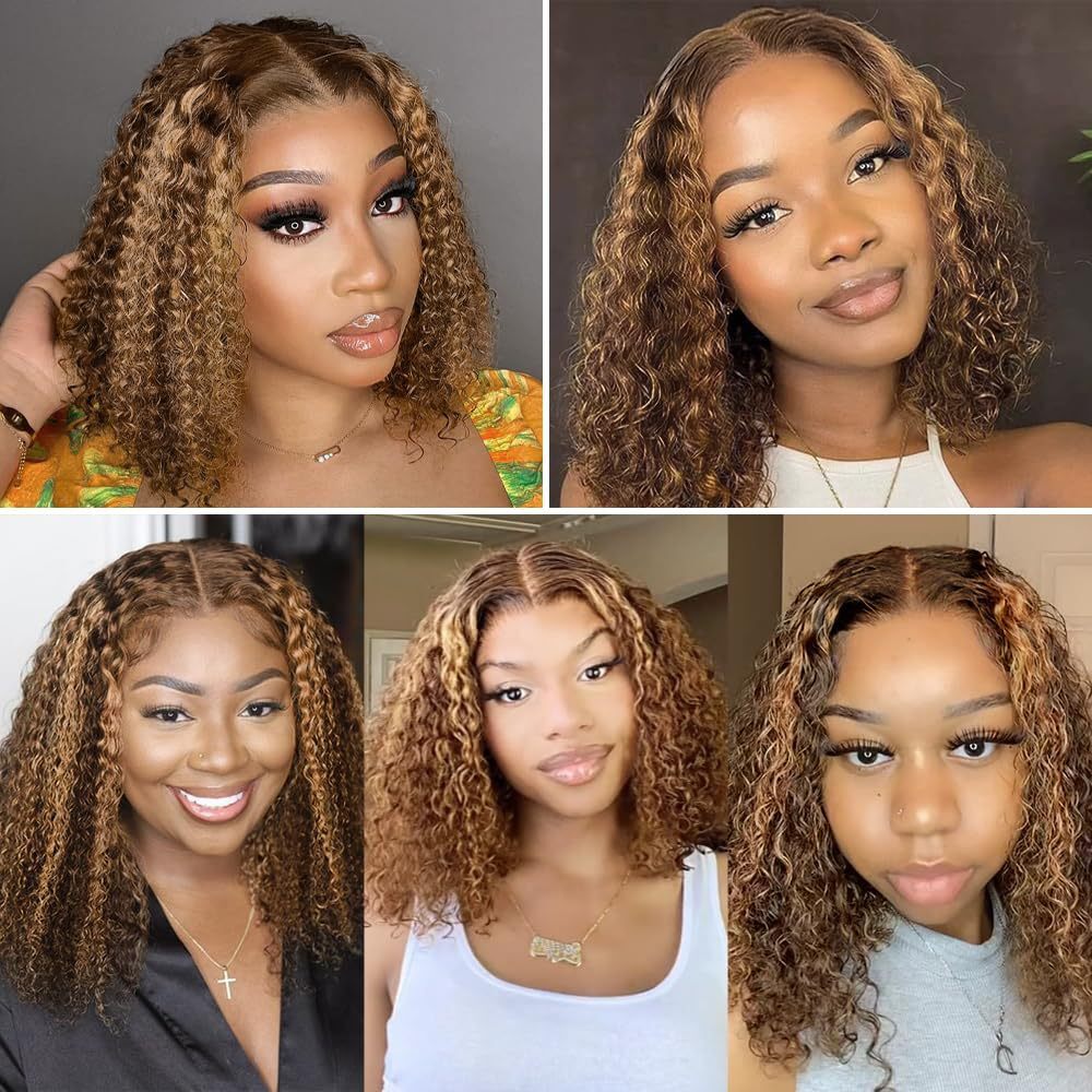 Wig New Womens Front Lace Wig Piano Color Medium Split Short Curly Hair Small Curl
