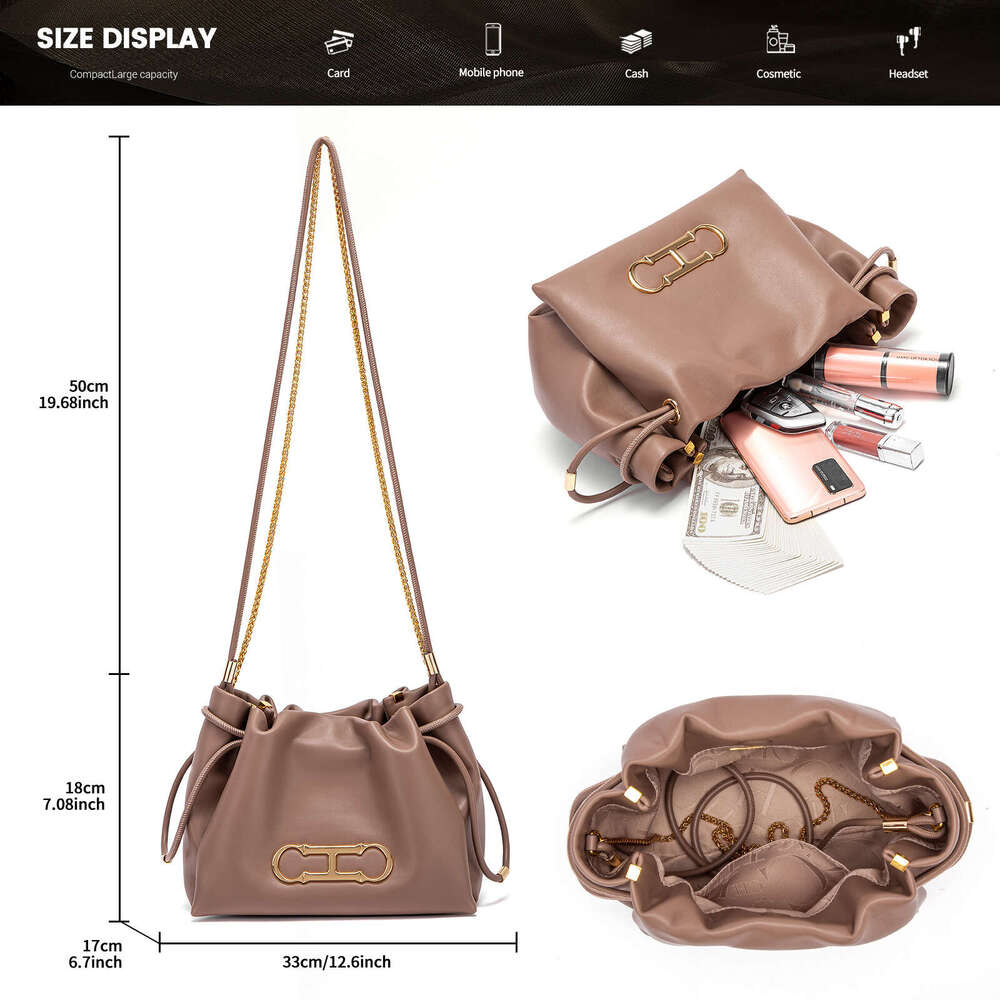 CHCH Fashion Trendy Letter Bundle Mouth Commuter Leisure Single Shoulder Crossbody Light Luxury Texture Bucket Bag