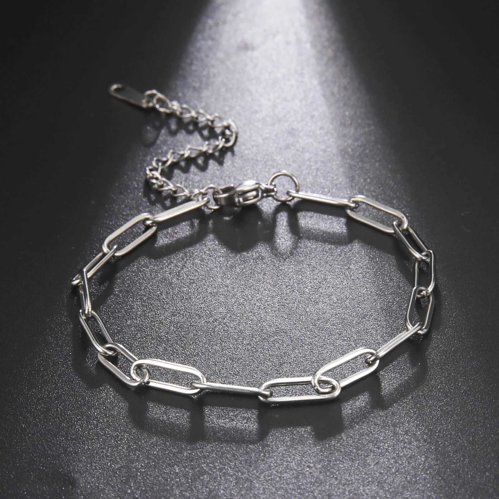 Simple Fashion Stainless Steel Gold Silver Color Bracelet Paper Clip Chain Bracelet for Wen Men Christmas Gift X250504