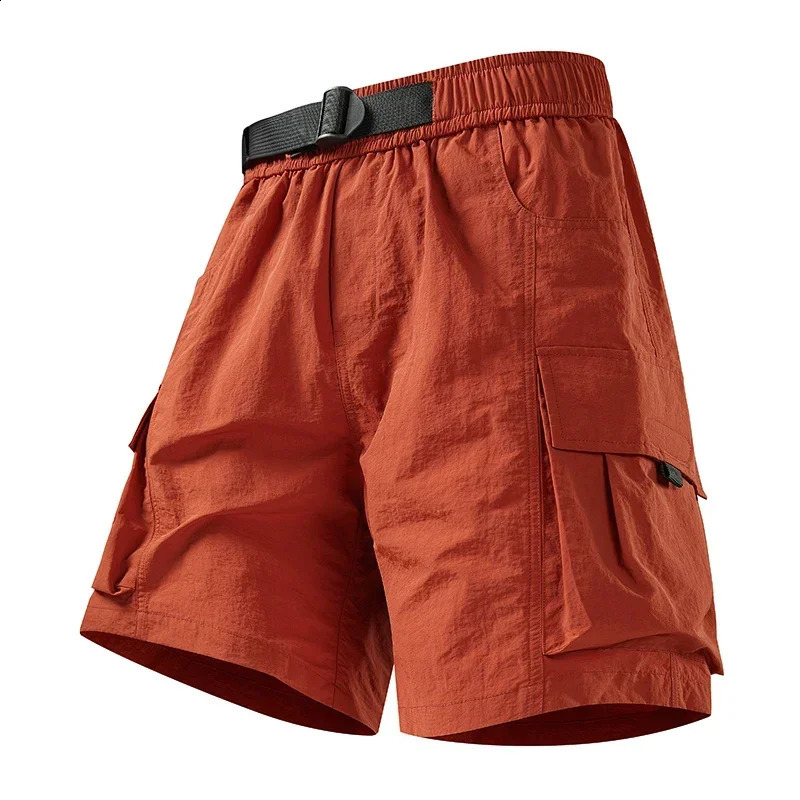 Ice Silk Cargo Pants Loose Fit Summer Casual Pants American Style Workwear Shorts for Men Multi-Pocket Thin Quick-Dry 250428