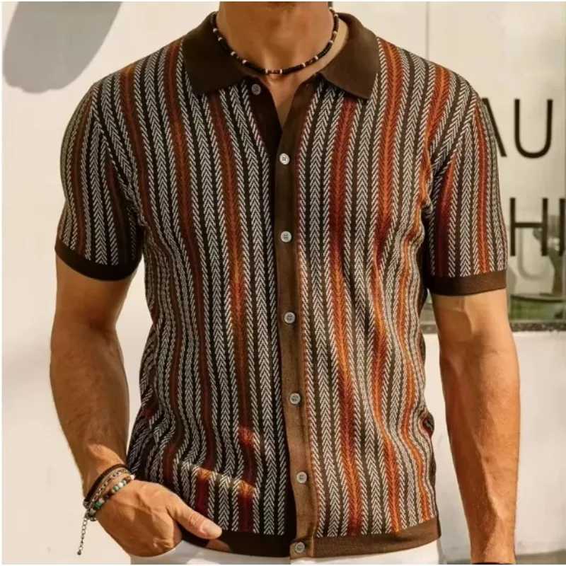 Summer new striped T-shirt polo shirt high-quality ice silk fabric breathable Wiry size casual beach style mens shirt 3XL W250504