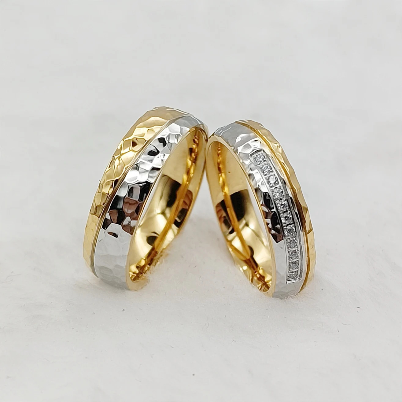 Wholesale Promise Wedding Rings Sets for Couples Western Hammered 24k Gold Plated Fashion Jewelry Marriage Lovers Ring 250430